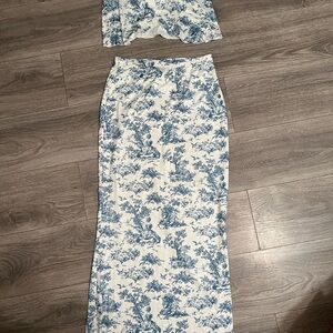 SHEIN Blue and White Maxi Pencil Skirt Set Resort Wear